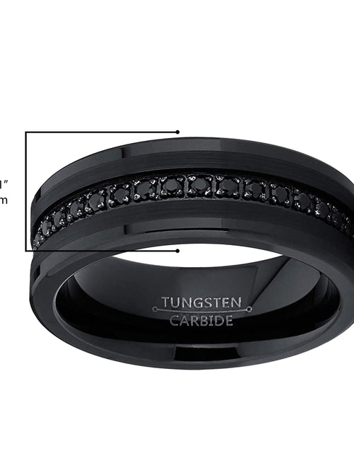 Load image into Gallery viewer, Mens Genuine Tungsten Black Wedding Band Eternity Ring Cubic Zirconia Comfort-Fit
