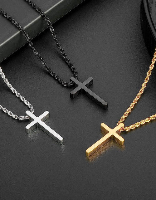 Load image into Gallery viewer, Cross Necklace for Men,Stainless Steel Black Silver Gold Cross Pendant Necklace for Men Cross Chain for Men 16-24 Inches Rope Chain

