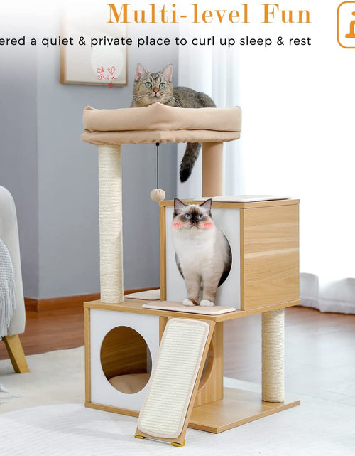 Load image into Gallery viewer, Cat Tree 35 Inches Wooden Cat Tower with Double Condos, Spacious Perch, Fully Wrapped Scratching Sisal Posts and Replaceable Dangling Balls-Walnut
