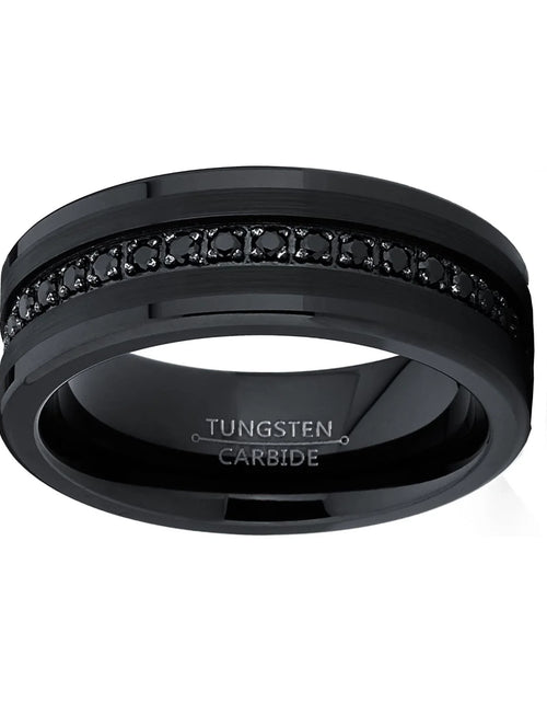 Load image into Gallery viewer, Mens Genuine Tungsten Black Wedding Band Eternity Ring Cubic Zirconia Comfort-Fit
