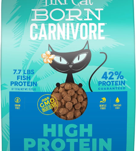 Tiki Cat Born Carnivore High Protein Dry Cat Food, Herring & Salmon Meal, 11.1 Lbs. Bag