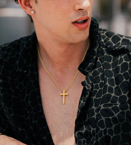 Cross Necklace for Men,Stainless Steel Black Silver Gold Cross Pendant Necklace for Men Cross Chain for Men 16-24 Inches Rope Chain