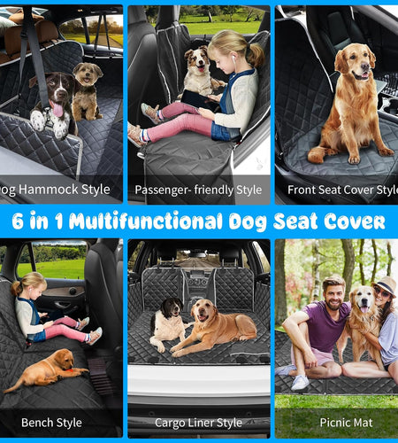 6-In-1 Dog Car Seat Cover for Back Seat, Waterproof Dog Car Hammock 40/60 Split Dog Seat Cover with Mesh Window and Side Flap Pets Car Seat Protector Dog Backseat Cover for Car, SUV, Truck