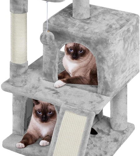 36In Cat Tree Cat Tower Play House Climber Stand Furniture with Scratching Post, Plush Perch, Dangling Ball, Two Condo and Ramp, Suit for Kittens, Cats and Pet