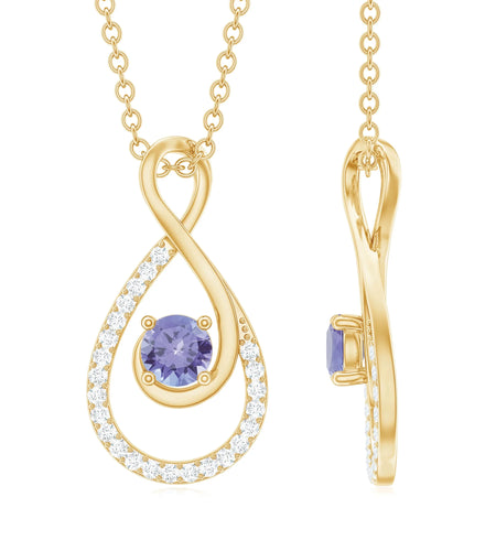 Natural Tanzanite Infinity Pendant Necklace (AAA Grade) - Tanzanite Diamond Necklace - Ready to Gift for Valentines, 14K Yellow Gold