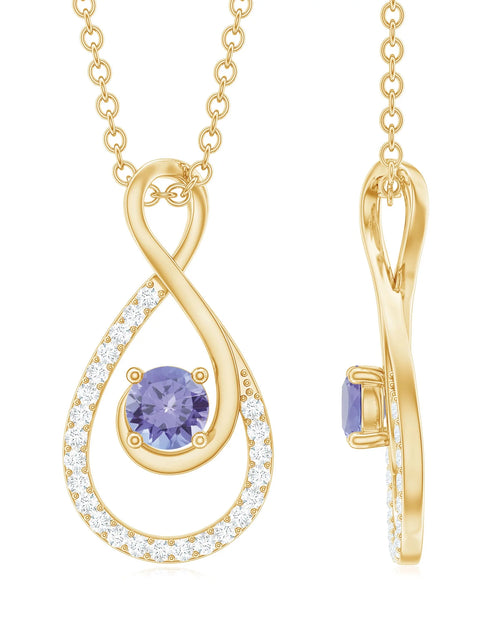 Load image into Gallery viewer, Natural Tanzanite Infinity Pendant Necklace (AAA Grade) - Tanzanite Diamond Necklace - Ready to Gift for Valentines, 14K Yellow Gold
