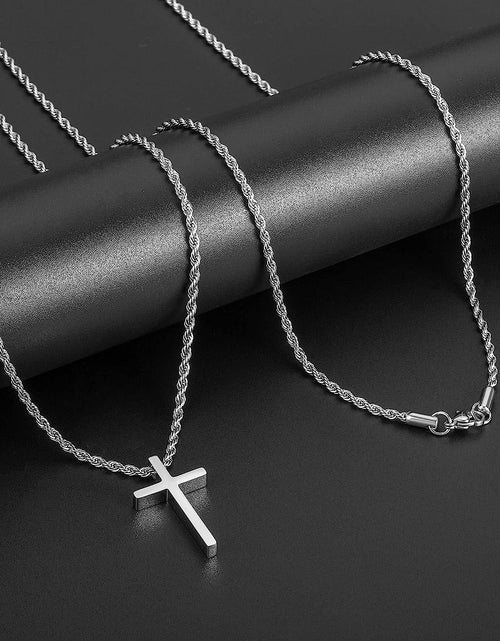Load image into Gallery viewer, Cross Necklace for Men,Stainless Steel Black Silver Gold Cross Pendant Necklace for Men Cross Chain for Men 16-24 Inches Rope Chain
