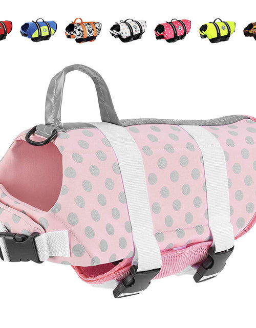 Load image into Gallery viewer, Dog Life Jacket - Keep Your Canine Safe with a Neoprene Life Vest - Designer Life Jackets - Perfect for Swimming and Boating - Pink/Silver Xx-Small

