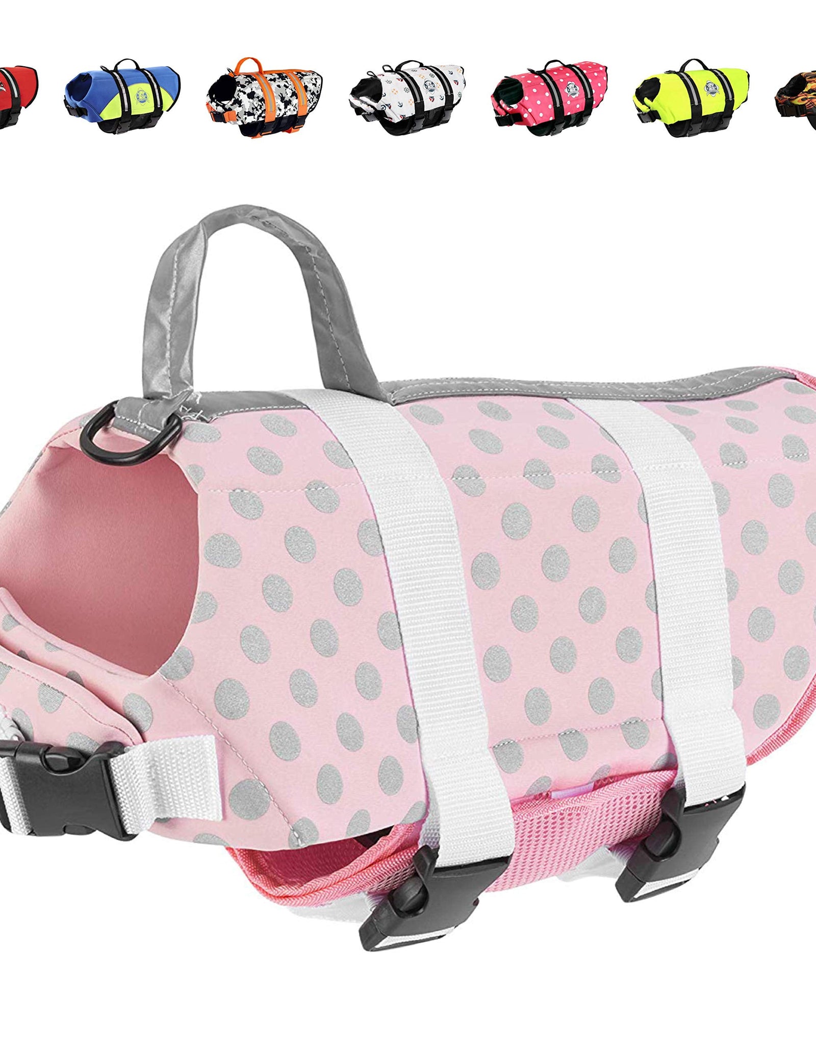 Dog Life Jacket - Keep Your Canine Safe with a Neoprene Life Vest - Designer Life Jackets - Perfect for Swimming and Boating - Pink/Silver Xx-Small