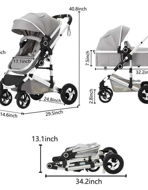 Load image into Gallery viewer, 3-In-1 Convertible Baby Stroller with Big Seat and Adjustable Canopy, 24 Pound, Light Grey
