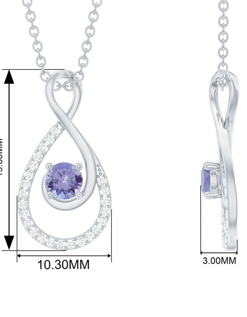 Load image into Gallery viewer, Natural Tanzanite Infinity Pendant Necklace (AAA Grade) - Tanzanite Diamond Necklace - Ready to Gift for Valentines, 14K Yellow Gold
