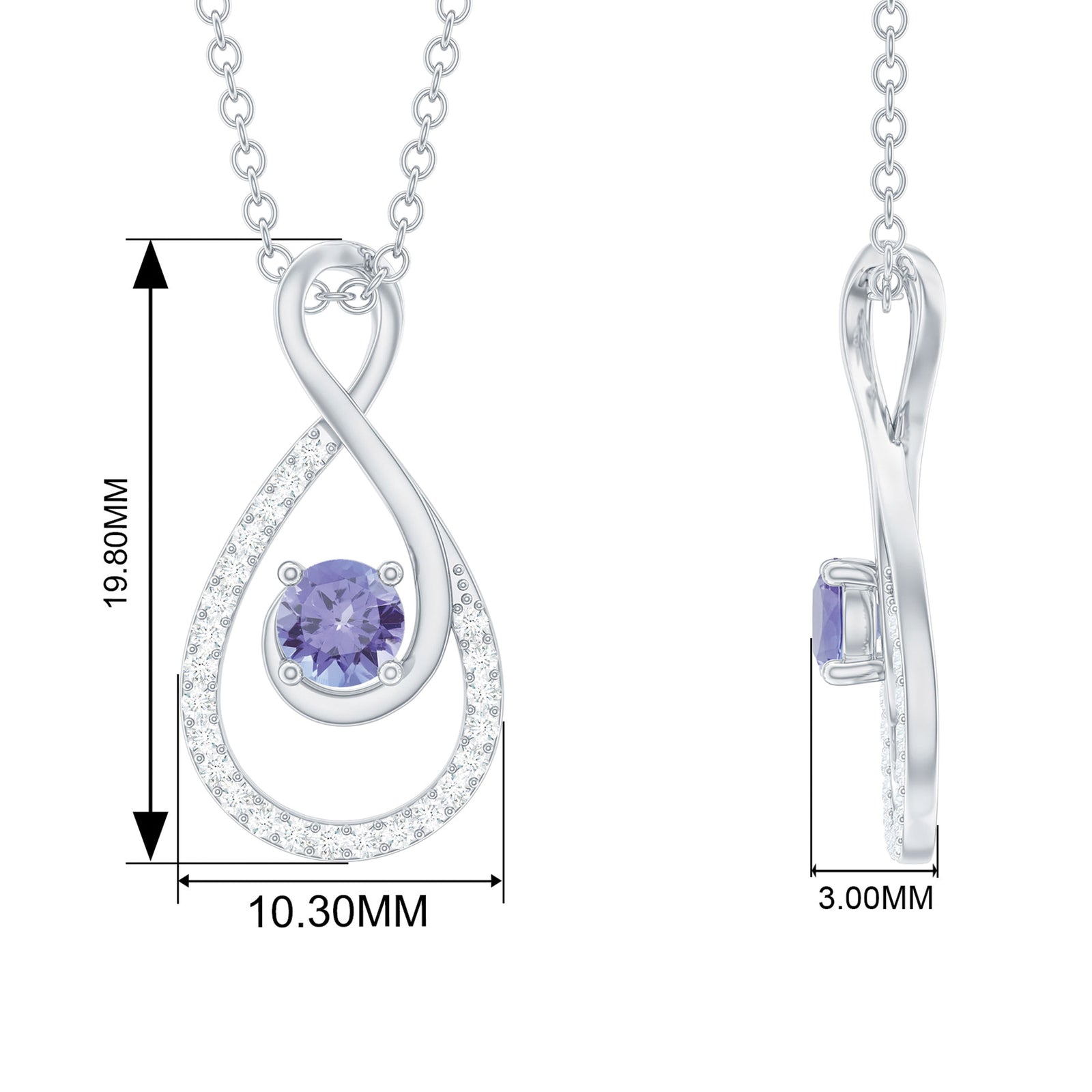 Natural Tanzanite Infinity Pendant Necklace (AAA Grade) - Tanzanite Diamond Necklace - Ready to Gift for Valentines, 14K Yellow Gold