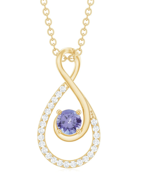 Load image into Gallery viewer, Natural Tanzanite Infinity Pendant Necklace (AAA Grade) - Tanzanite Diamond Necklace - Ready to Gift for Valentines, 14K Yellow Gold
