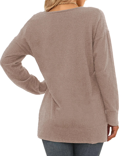 Load image into Gallery viewer, V Neck Sweaters for Women Fall Lightweight Knit Pullover Sweater Side Slits Tops
