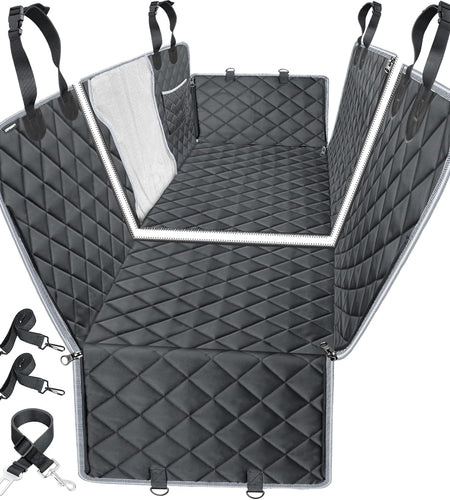 6-In-1 Dog Car Seat Cover for Back Seat, Waterproof Dog Car Hammock 40/60 Split Dog Seat Cover with Mesh Window and Side Flap Pets Car Seat Protector Dog Backseat Cover for Car, SUV, Truck