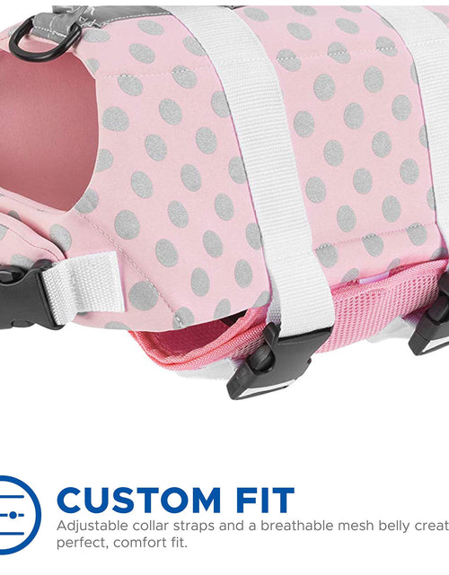 Load image into Gallery viewer, Dog Life Jacket - Keep Your Canine Safe with a Neoprene Life Vest - Designer Life Jackets - Perfect for Swimming and Boating - Pink/Silver Xx-Small
