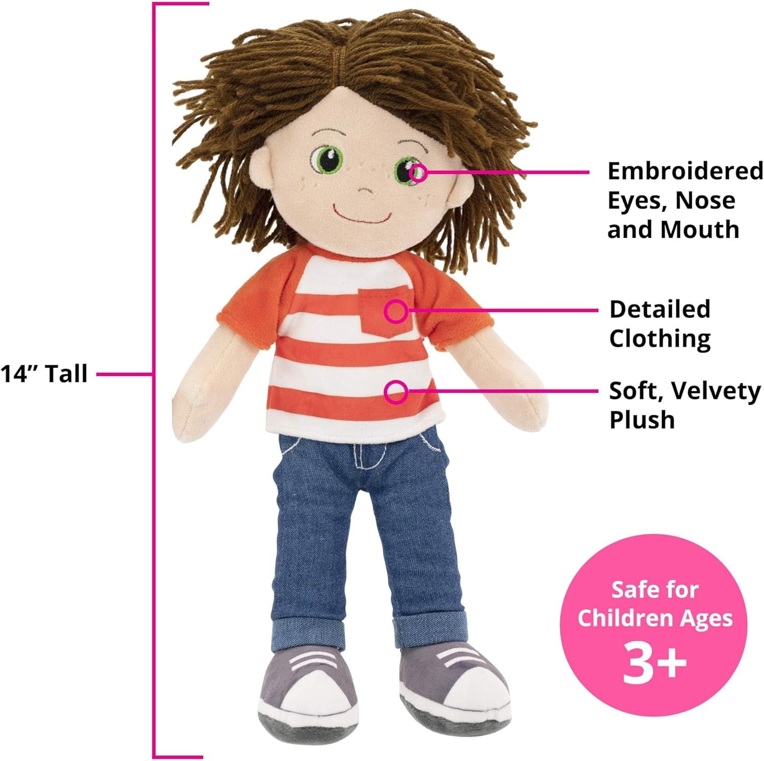 14" Soft Rag Doll for Boys - Ollie | Soft and Cuddly | Quality Embroidered | Plush Baby Toy | Baby'S First Cuddle Buddy | for Babies, Children, Toddlers, Kids of All Ages