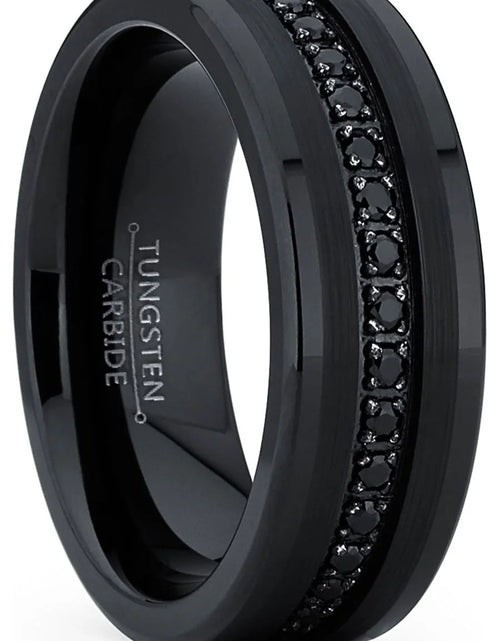 Load image into Gallery viewer, Mens Genuine Tungsten Black Wedding Band Eternity Ring Cubic Zirconia Comfort-Fit
