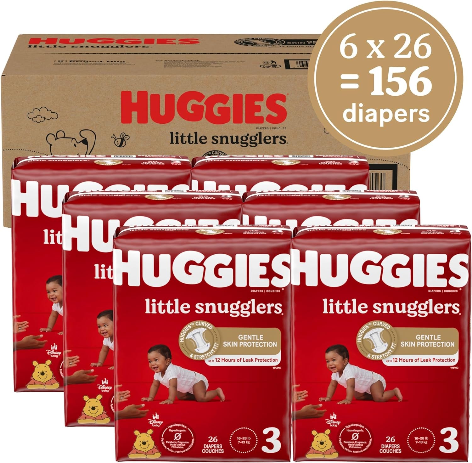 Little Snugglers, Baby Diapers Size 3, 156 Ct
