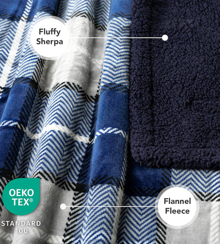Dog Blanket, Plaid Sherpa Dog Blanket | Plush, Reversible, Warm Pet Blanket for Dog Bed, Couch, Sofa, Car (Navy, 60X80 Inches)