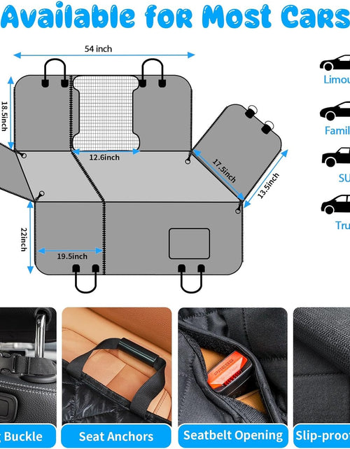 Load image into Gallery viewer, 6-In-1 Dog Car Seat Cover for Back Seat, Waterproof Dog Car Hammock 40/60 Split Dog Seat Cover with Mesh Window and Side Flap Pets Car Seat Protector Dog Backseat Cover for Car, SUV, Truck
