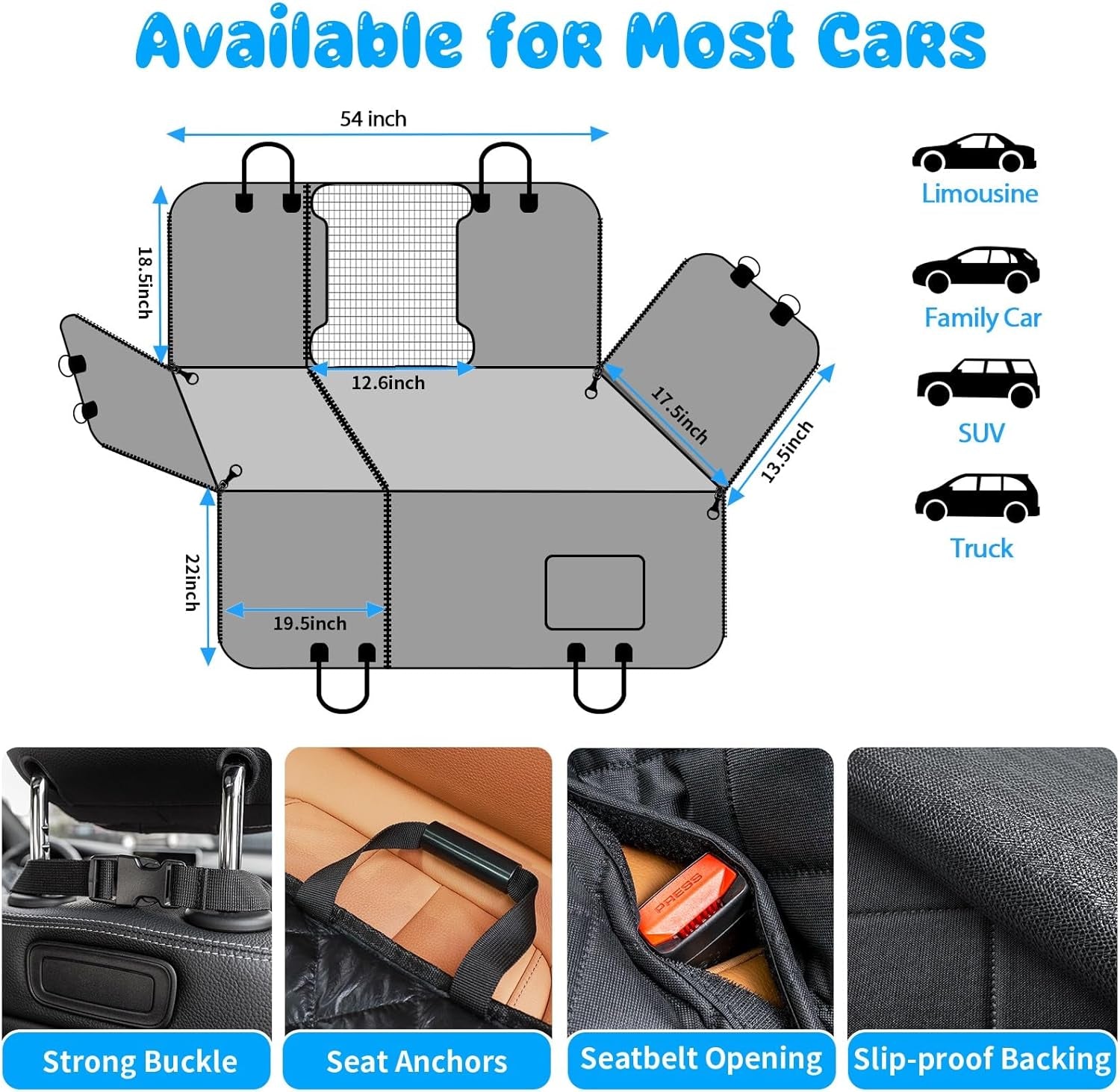 6-In-1 Dog Car Seat Cover for Back Seat, Waterproof Dog Car Hammock 40/60 Split Dog Seat Cover with Mesh Window and Side Flap Pets Car Seat Protector Dog Backseat Cover for Car, SUV, Truck