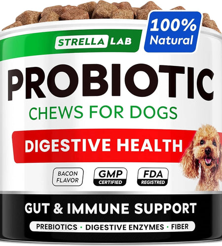Probiotics Chews for Dogs & Digestive Enzymes + Digestion & Gut Health Treats, Probiotics for Dogs, Fiber Supplement, anti Diarrhea, Constipation, Upset Stomach&Gas Relief,Canine Prebiotic