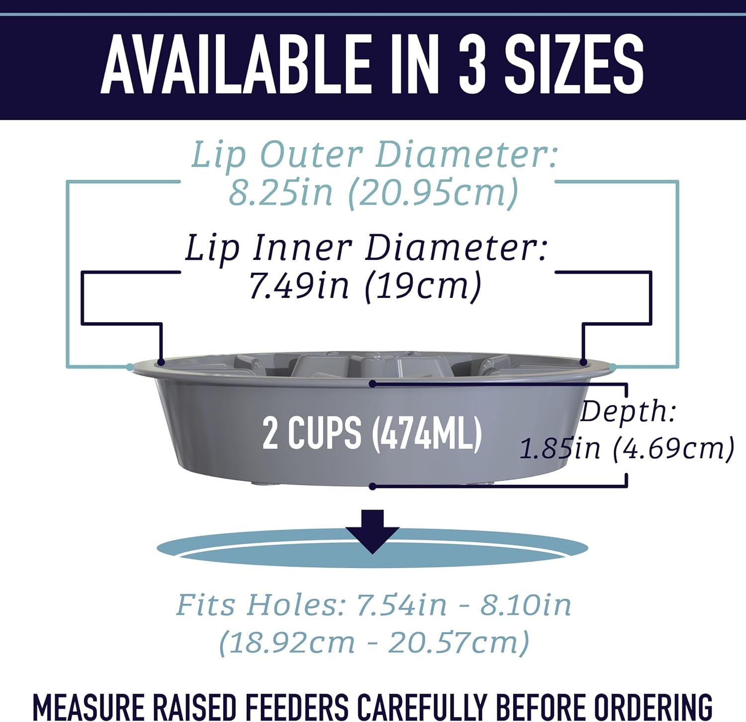 Leashboss Slow Feeder Dog Bowls - Cup Maze Puzzle Food Bowl with Feeder Holes, Fits into Elevated Pet Feeders - Slow Eating for Large, Medium & Small Sized Breeds (2 Cup - 7.5-8 Inch Feeder Holes)