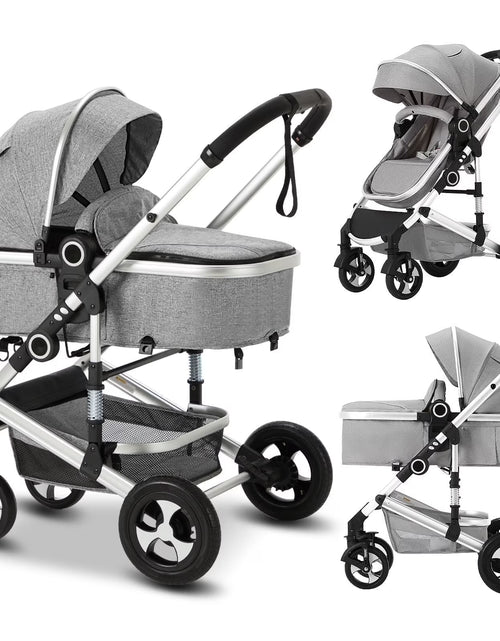 Load image into Gallery viewer, 3-In-1 Convertible Baby Stroller with Big Seat and Adjustable Canopy, 24 Pound, Light Grey
